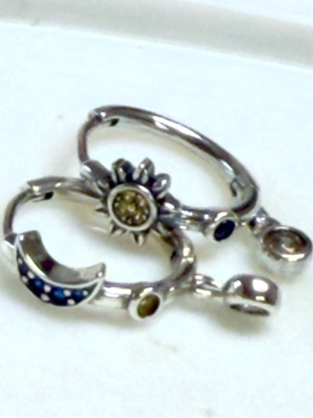 925 Sterling Silver Sun & Moon Charm Hoop Earrings - Silver